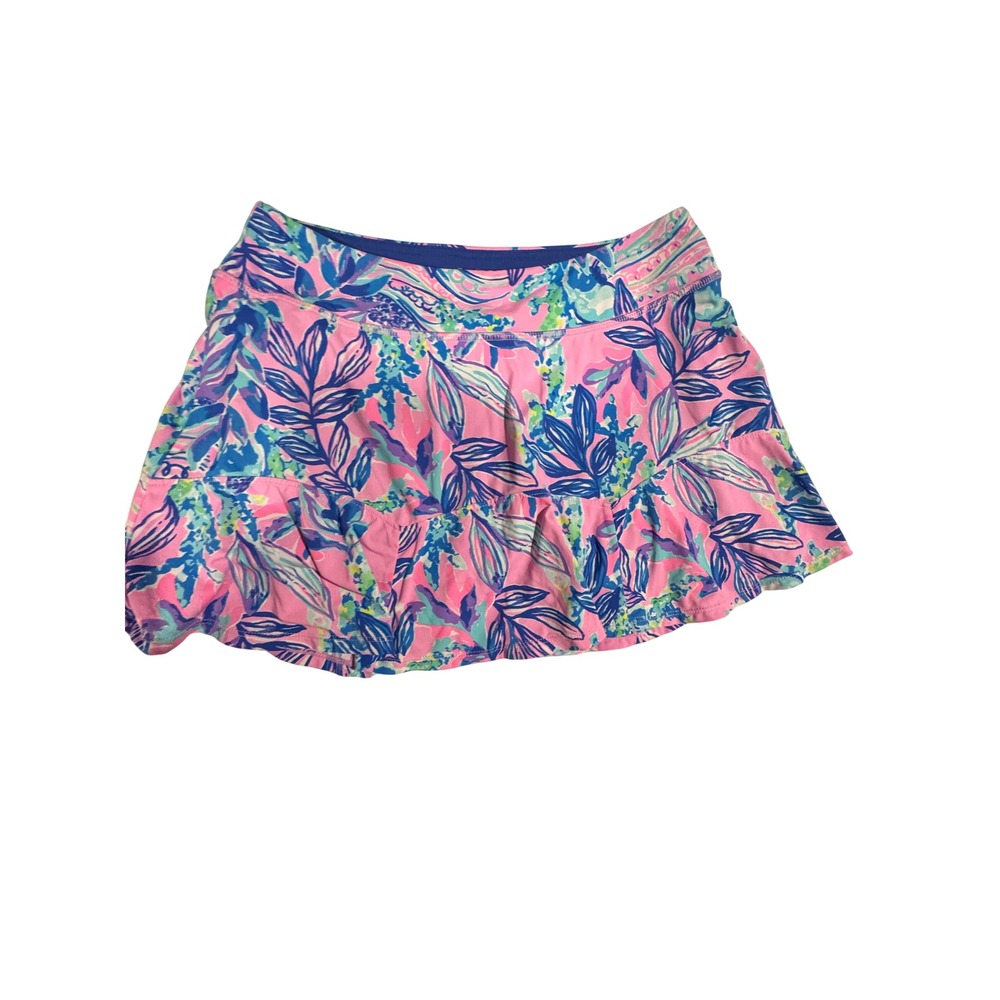 Lilly Pulitzer Luxletic Skort Pink Blue Floral Ruffle Activewear Skirt Small